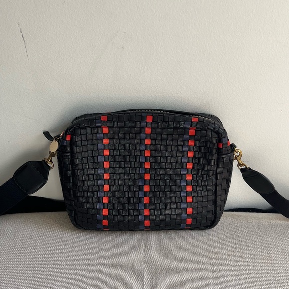 CLARE V Woven Leather Striped Marisol Crossbody Bag - Picture 2 of 11